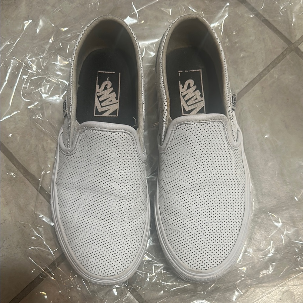 Vans Women’s White and Black Polka Dot Slip-On Shoes